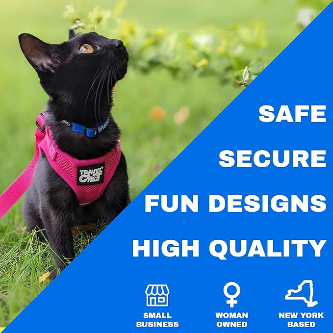 Travel Cat The Purrfectly Pink Harness & Leash Set - Adjustable Fit Mesh Cat Harness with Reflective Strap - Escape-Proof Harness for Cats, Kittens for Outdoor Walking, Hiking (Large)