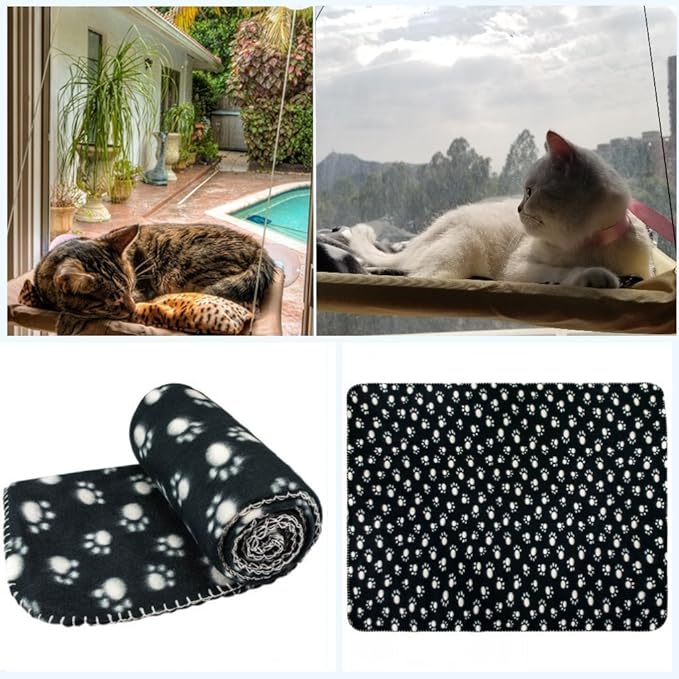 JZK Cat Window cat hammock + cat blanket, suction cup pet hanging bed and pet black blanket for cat perch