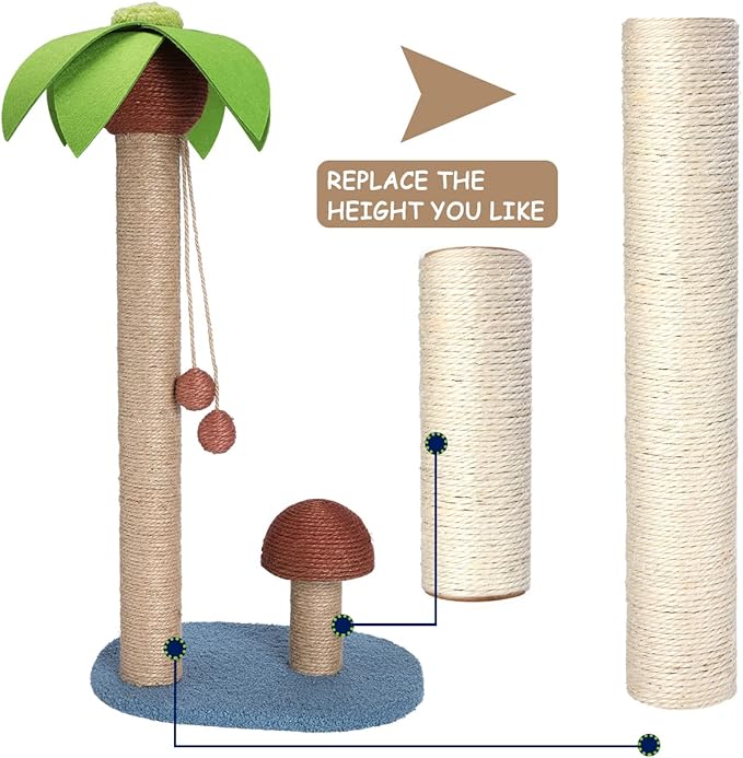 PowerKing Natural Sisal Replacement Scratching Post, 4 Pieces M8 Cat Scratch Post Refill Pole Parts for Refurbishment, White, Include Screws,15.74''+15.74''+7.87''+7.87''