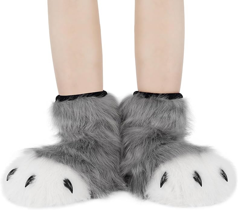 Animal Fuzzy Slippers Bear Cat Wolf Dog Fox Fursuit Feet Paw Claw Shoes Furry Boots Costume Accessories for Adult Kids
