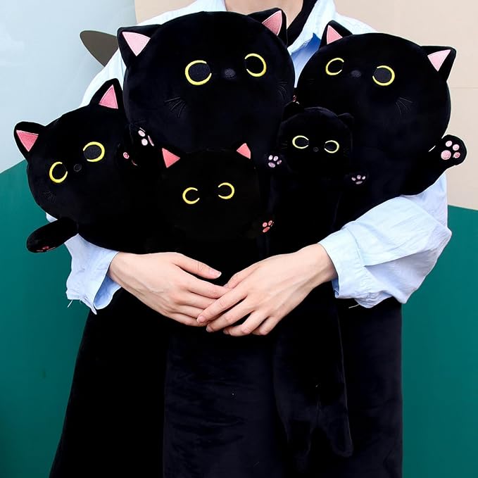 22.5" Long Cat Plush Pillow,Long Cat Stuffed Animal,Giant Hugging Pillow for Kids Adult,Black Kitten Plushie,Stuffed Kitted Plushie Doll Toys,Gift for Boys Girls Birthday Halloween Christmas