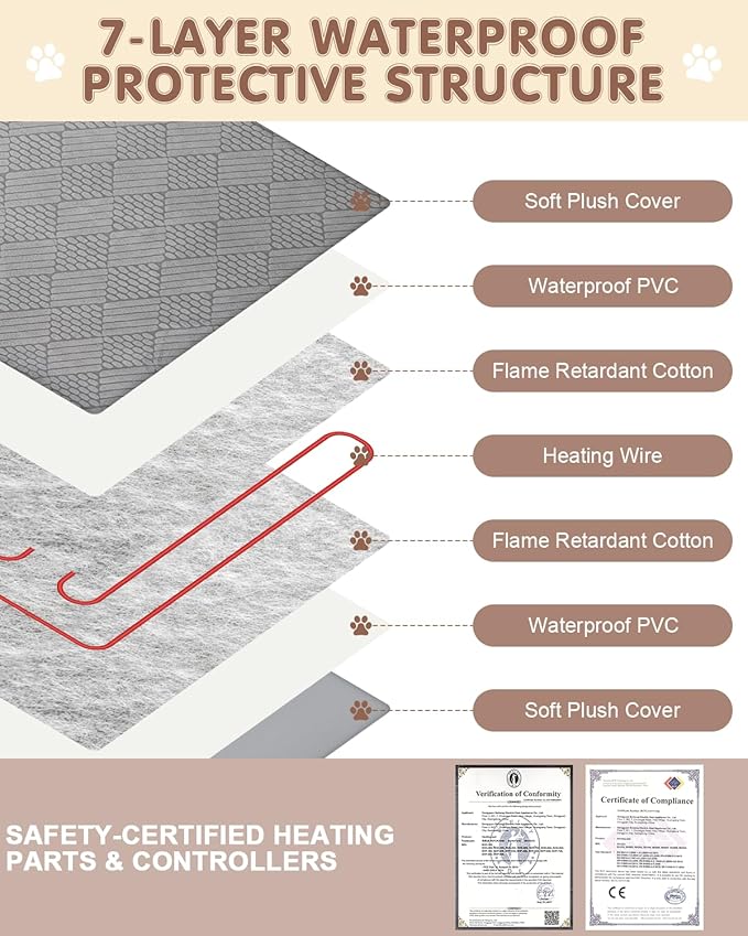 Pet Heating Pad for Dogs and Cats, Waterproof Dog Cat Heating Pad Indoor Heated Blanket Pet Cat Bed Pad with Detachable Cover, 9 Adjustable Temperature & Timer (Large( 28.0" L x 18.0" W x 0.6" Th))