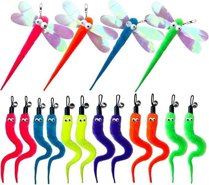 AcceLeah Cat Worm Toy Refills Cat Wand Toys Replacement Worms, Cat Worms Refill, Cat Teaser Toy Worm Refill for Cat Wand (16 Pcs Mixed Set)