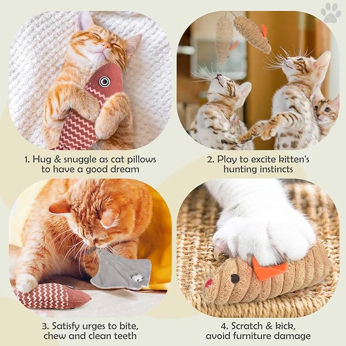 AccEncyc 3Pcs Cat Toys Mice Fish Catnip Toys Teething Interactive Catnip Silvervine Animals Toys for Indoor Kittens Cat Chew Toy Kitten Exercise Kicker Toys Cleaning Teeth Cat Gifts Kitty Toy