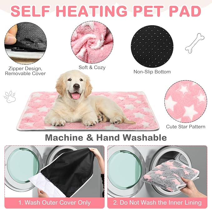 4 Pack Self Heating Cat Bed Cat Self Warming Pad with Removable Cover Extra Warm Thermal Pet Pad Washable Pet Crate Mat Anti Slip Kennel Pad for Indoor Outdoor Pets(Star,20 x 28 Inches)