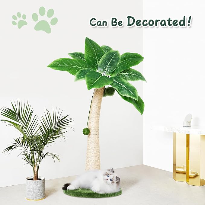 37 Inches Cat Scratching Post, Large Cat Scratching Post, Sisal Scratcher with 3 Hanging Pompoms for Indoor Cats (Short Round Base)