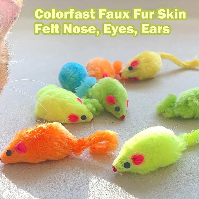 12PCS Cat Mouse Toy, Faux Fur Cat Mice Toys, 5.5” Realistic Size Mouse Toys for Cats, Rattle Cat Toy Mouse, Prefilled Catnip Mouse Cat Toy, Interactive Cat Toy for Bored Indoor Adult Cats