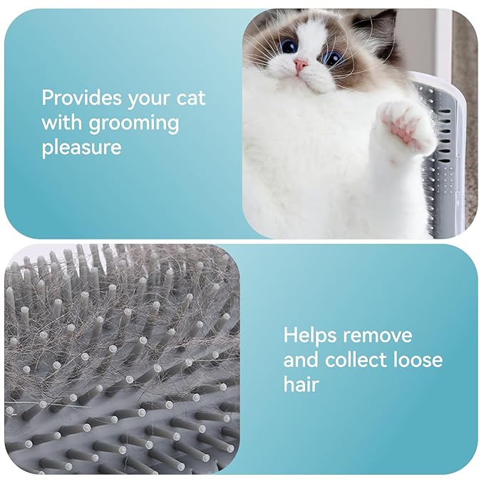 2Packs Cat Self Groomer, Cat Wall Corner Scratcher with Catnip, Soft Cat Brushes, Self Grooming Cats Brush Wall Corner Massager Combs for Long Short Fur Kitten Indoor Cats （Grey）