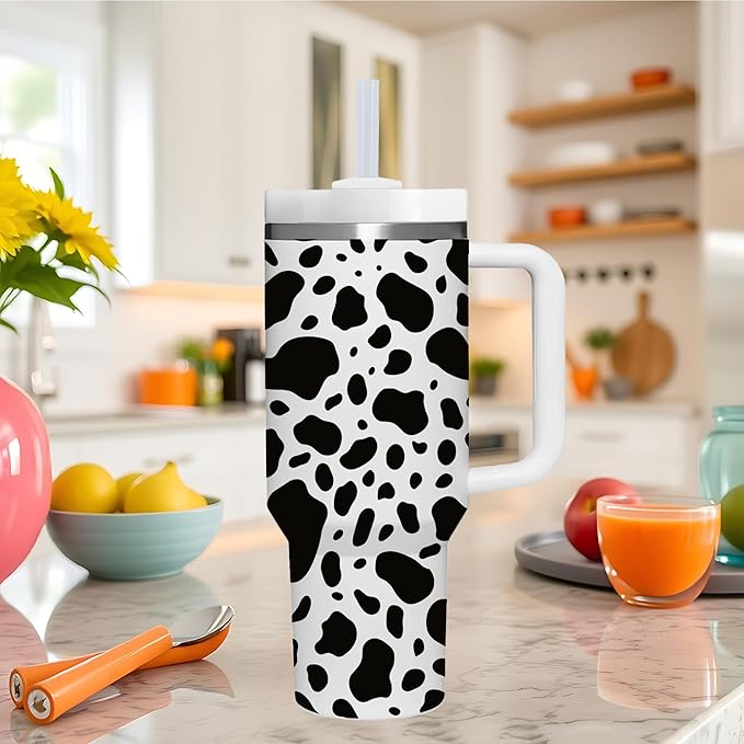 AMZUShome 40 OZ Cow Print Tumbler with Handle.Unique Birthday Christmas Gifts for cow print lover.Personalized 40 OZ Cow Print Tumbler Gifts for Women Men.