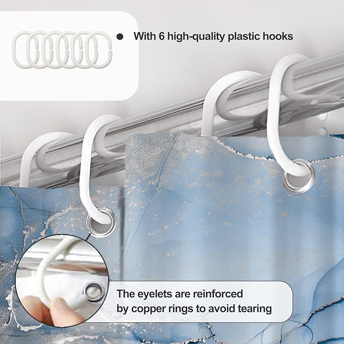 AWERT Blue Marble Shower Curtain for Bathroom Modern Blue White Marble Ink Shower Curtain with Hooks Washable Bathroom Accessories Bathtub Decor 36x72inch