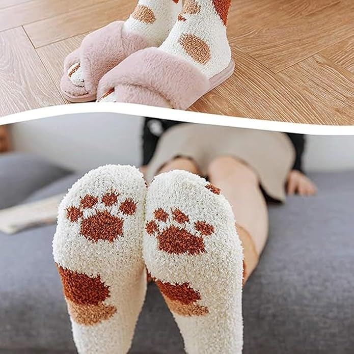 4 Pairs Winter Cat Claws Cute Thick Warm Sleep Floor Socks,Cat Paw Slipper Socks for Girls,Women