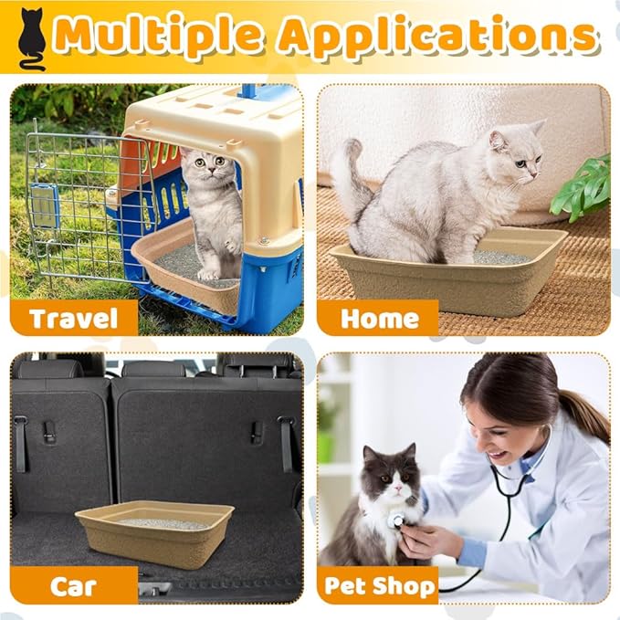 8 Pack Disposable Cat Litter Box, 17 x 13.3 x 4 Inch Paper Cat Litter Tray, Kitten Litter Box Pans for Indoor Outdoor Home Travel Hamster Guinea Pig Rabbit, Waterproof and Portable