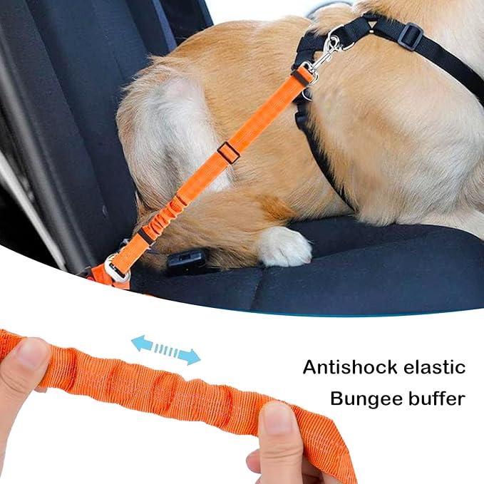 Removable Dog Seat Belt Harness for Car, 3 in 1 Pet Dog Car Seatbelt Leash, Retractable Restraint Secures to Vehicle Headrest & Adjustable Reflective Dog Seatbelt Tether