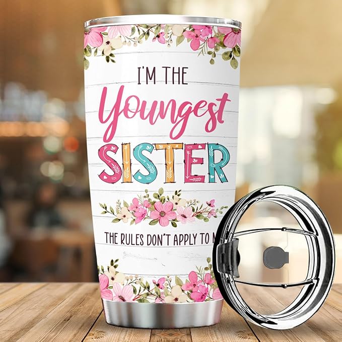 34HD Sister Gifts from Sister, Lilttle Sister Tumbler with Lid 20 oz Stainless Steel, I Would Fight A Bear for You Sister Mug, Sister Coffee Mug, Lil Sister Gifts