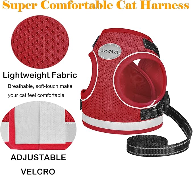 Cat Harness and Leash for Walking, Kitten Escape Proof Harnesses, Adjustable Reflective Puppy Harness with Leashes Set, Easy Adjustable Soft net Breathable Pet Safety Vest