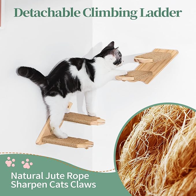 Cat Wall Shelves Scratching Posts - Wall Mounted Moon Hammock Solid Wood Stairs Cat Furniture Floating Climber Toy Hanging Holder Steps for Indoor Cats …