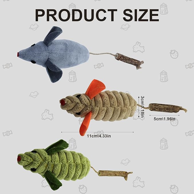 Andiker 3PCS Catnip Toys for Cats, Realistic Cat Mouse Toys with Silvervine Soft Plush Fabric Bite-Resistant Interactive Cat Toys for Indoor Cats Kittens to Bite Chew Teeth Cleaning