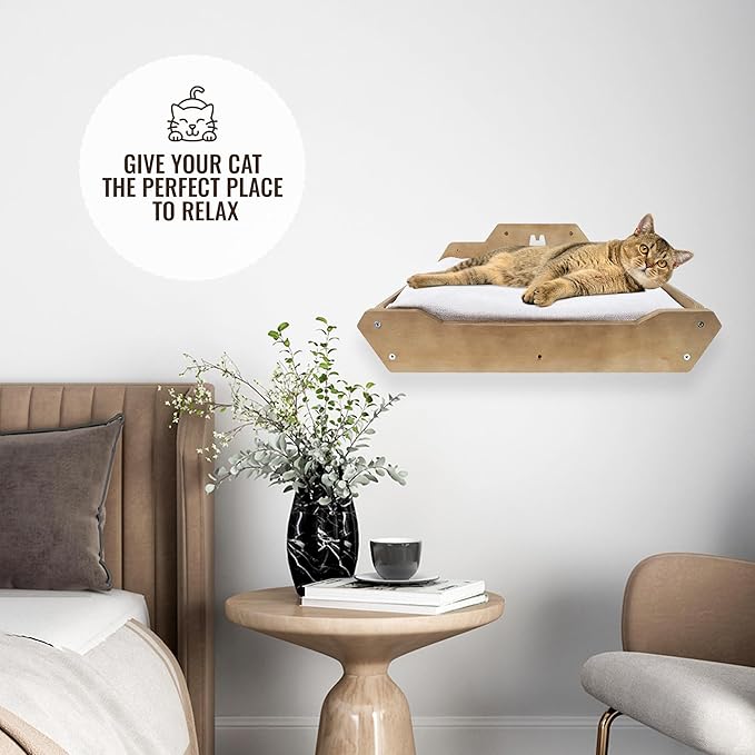 Wall Mounted Cat Bed and Hammock – Padded Cat Shelf for Large Cats – Cat Perch Wall – Cat Shelves for Wall – Floating cat Shelves – Easy Install – Space-Saving Cat Wall System