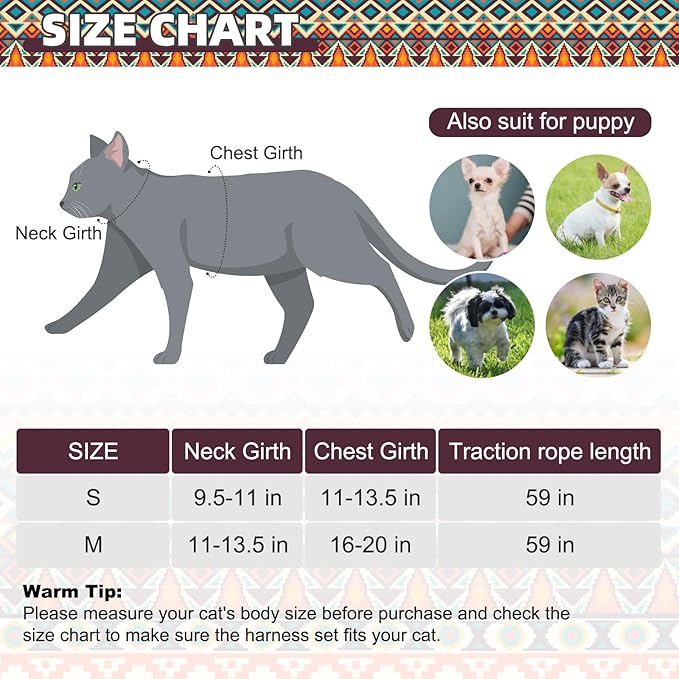 KOOLTAIL Cat Harness and Leash Set, Escape Proof for Safe Walking & Travel, Reflective Comfortable Easy Control Adjustable Kitten Harness for Boys&Girls Small Medium Large Cats Tribe S