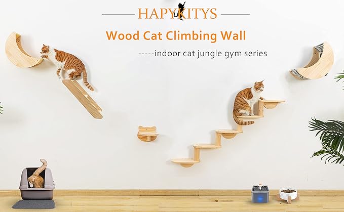 Cat Shelf for Wall Hammock Climbing Shelves and Perches Solid Wood Cat Steps for Activity Indoor Cats Wall Furniture 3pcs/Set