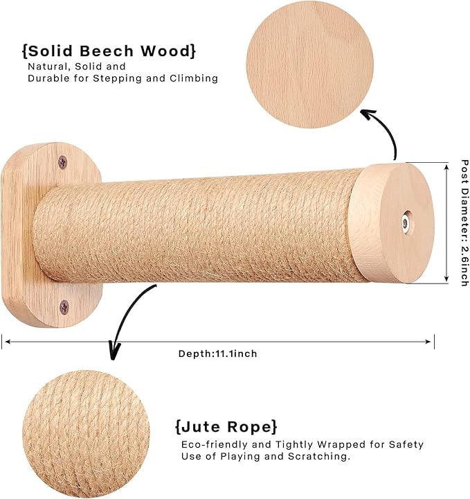 Cat Wall Floating Steps with Jute Rope Scratching - Wall Mounted Cat Stairs, Cat Climbing Shelfves and Perches for Wall, Stylish Indoor Cat Wall Furniture - Holds up 35lbs