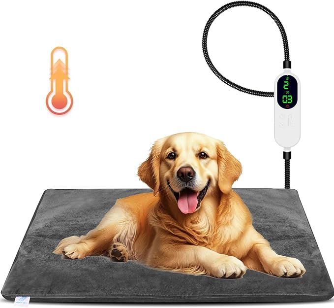 Dog Heating Pad, 9 Adjustable Temperature Pet Heating Pad, Electric Heating Blanket for Dogs, Heated Dog Pad Mat with Chew Resistant Cord for Puppy Cat Animal, 28"x18"