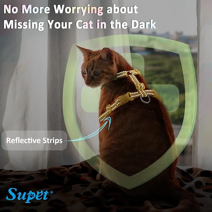 Supet Cat Harness and Leash Set Stylish Escape Proof Cat Vest Harness Adjustable Breathable Pet Harness with Reflective Trim Step-in Cat Leash and Harness for Cats Puppies S（Chest:9.6-15.7''
