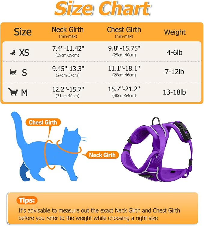 Halypet Cat Harness and Leash Set [MAX Safety 4th-Gen Upgrade] Escape Proof Adjustable Cat Leash Comfortable Soft Vest Easy to Wear Kitten Harness with Reflective Strip for Cats Walking, S Purple