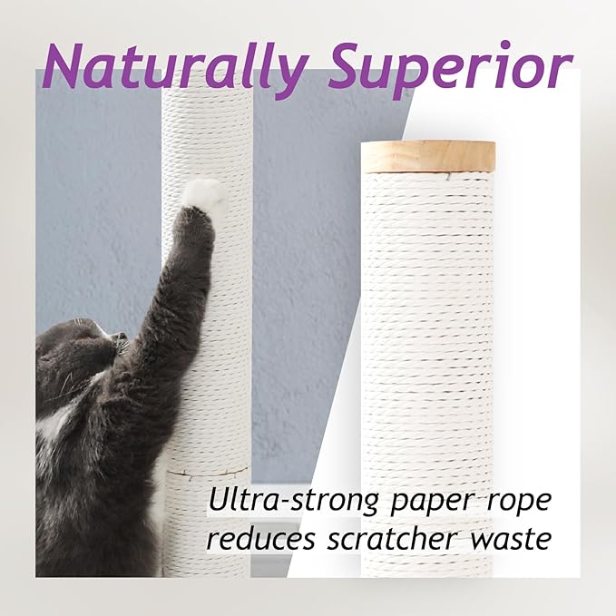 Necoichi 23.6” Tall Cat Scratching Post Kitten Scratcher Paper Rope Scratch Posts Trees with Hanging for Indoor Cats (23.6 inches for Kitty, Regular, Oak)