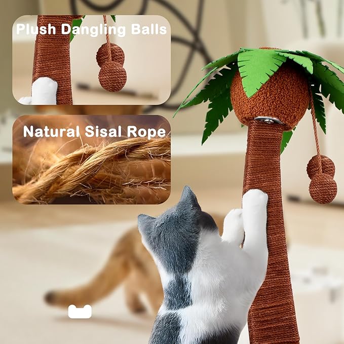 Cat Scratch Post with Hammock,29.5 Inches Tall Cat Scratcher with Cat Bed for Indoor Cats,Sisal Rope Cat Tree Scratching Post Tall with Hanging Ball for Small Cat Kitten