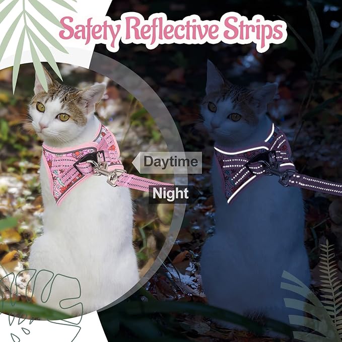 Cat Harness and Leash Escape Proof for Walking, Adjustable Soft Kitten Harness with Reflective Straps Step in Cat Vest Harness for Small Kitten and XS Dogs (Pink, XS-Chest(10.2"-11.8"))