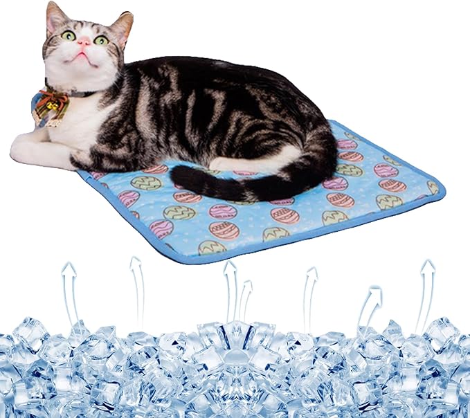 SEIS Dog Ice Pad Ice Silk Cats Kennel Mat Pet Cooling Pad Summer Cool Bamboo Mat Breathable Pad (Blue, S