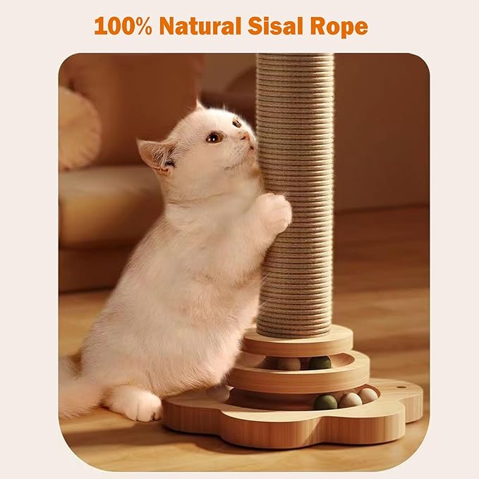 Cat Scratching Post Cat Scratcher Kitten Toys for Indoor Cats, 4-in-1 Interactive Trackball Toys with Cat Teaser 18.1" Tall Wooden Scratch Post Interactive Toy with Dangling Ball Cat Toy