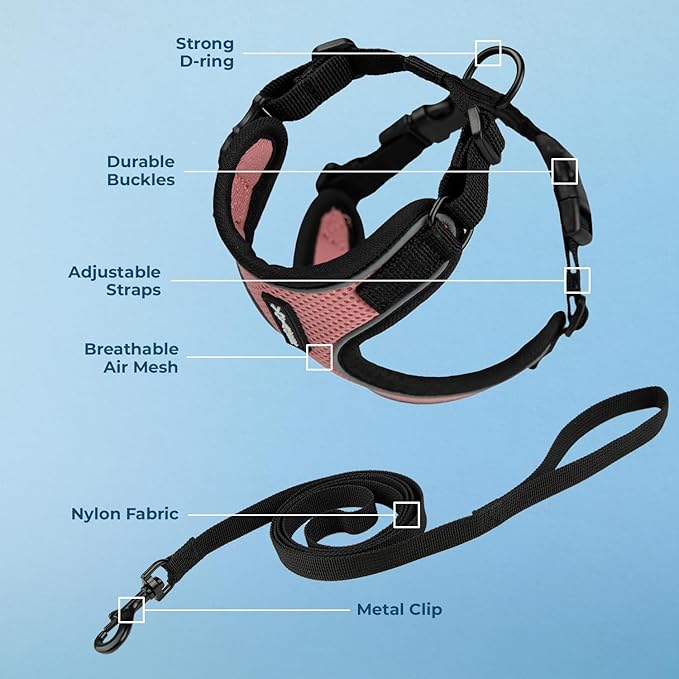 Voyager Escape Proof Cat Harness and Leash Set with Reflective Stitching, Neoprene Handle 5ft - Supports Small, Medium and Large Cats, Kittens for Walking by Best Pet Supplies - Black Trim-Pink, S