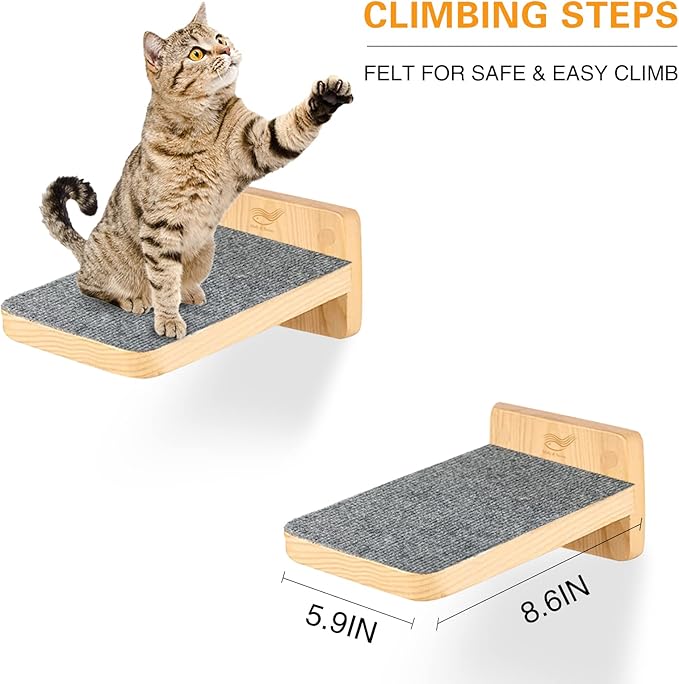 Molly & Nemo Cat Wall Hammock,Cat Wall Shelves with 2 Steps,Wood Cat Perch,Cat Wall Furniture ,Modern Cat Bed for Large Cats or Kitty