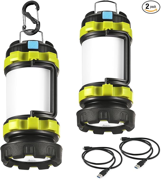 2 Pack LED Camping Lantern Flashlight Rechargeable, Consciot Portable Torch with 6 Light Modes, 3600mAh Power Bank, IPX4 Waterproof, USB C, Camping Lights for Hurricane, Emergency, Survival Kits