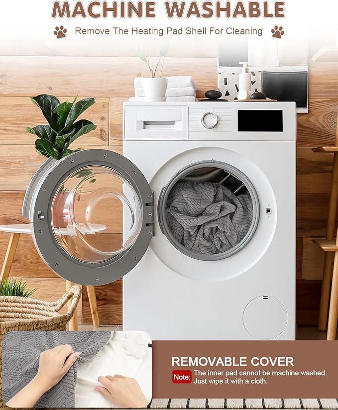 Pet Heating Pad for Dogs and Cats, Waterproof Dog Cat Heating Pad Indoor Heated Blanket Pet Cat Bed Pad with Detachable Cover, 9 Adjustable Temperature & Timer (Medium(18.0"L x 18.0"W x 0.6"Th))