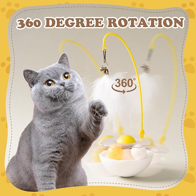 3-in-1 Tumbler Catnip Toy Interactive Cat Toys Cat Teaser with Feather and Bell, Track Balls Kitten Toys for Indoor Cats 9.8'' High (White)