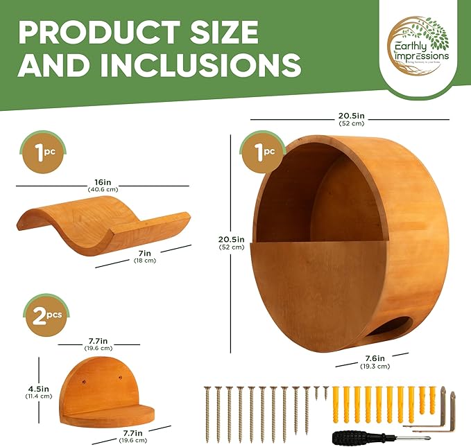 Modern Floating Wall Cat Shelves with Hiding Perch - 4 Piece Set for Climbing & Lounging - Stylish Wall-Mounted Cat Furniture