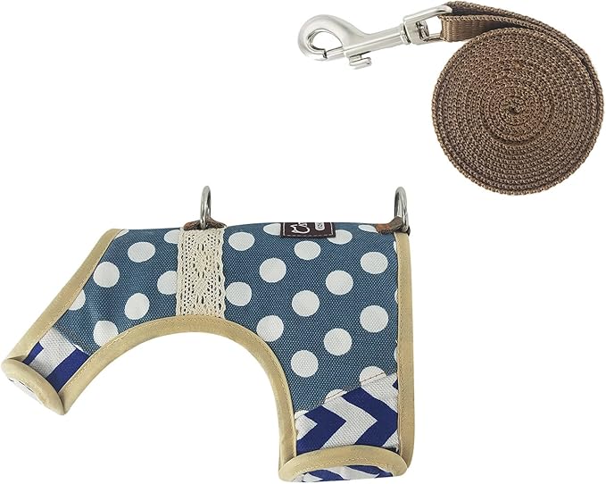 Cat Harness and Leash for Walking Escape Proof, Adjustable Cat Vest Harness, Padded Stylish Cat Walking Jackets, Polka Dot Blue, X-Small