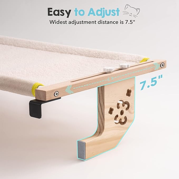 MEWOOFUN Sturdy Cat Window Perch Hammock Bed with Wood & Metal Frame for Cats Easy to Assemble for Windowsill, Bedside, Drawer and Cabinet More (Beige, M-22"x 14.5"x 6.7")
