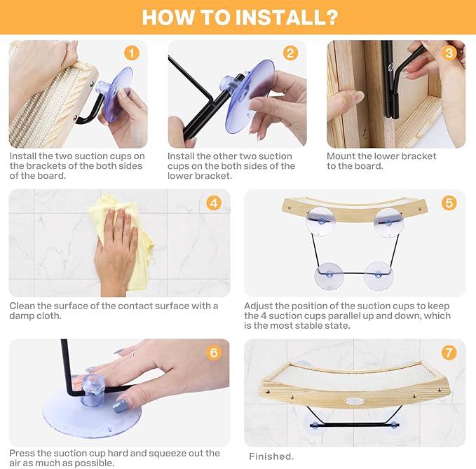 Pecute Cat Window Perch Sisal Cat Scratcher 2 in 1, Cat Hammock for Window Seat with Solid Wood Frame, Iron Bracket, and Heavy Duty Suction Cups, Cat Perch Holds Cats Up to 30lbs