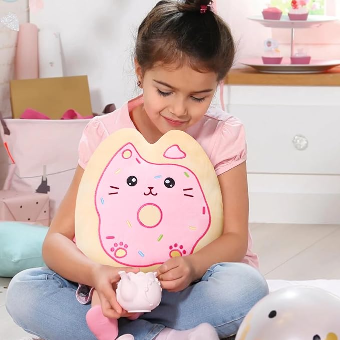 12" Sprinkle Donut Plush Pillow, Pink Cat Plush Kitten Stuffed Animal Squishy Plush Toy Cat Throw Pillow Donut Party Supplies Decorations for Kids Girls