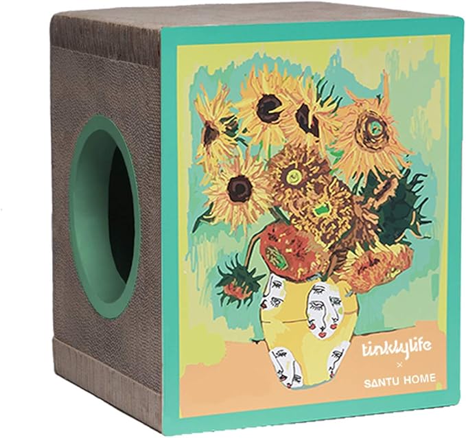 Cat Condo Scratcher Cardboard, Sunflowers Shape Adaptation Spoof Version Cat Scratching House Bed Furniture Protector, Green Colour