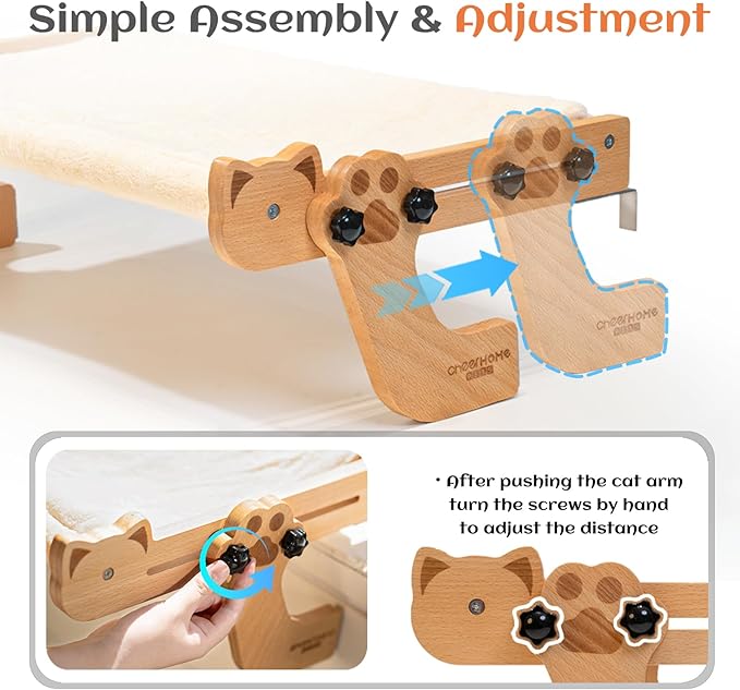 Cat Window Perch for Indoor Cats Wooden Cat Bed Window with Cushion, Cat Hammock for Windowsill Cat Shelf Adjustable Cat Seat for Bedside and Cabinet, Cat Furniture(Large)