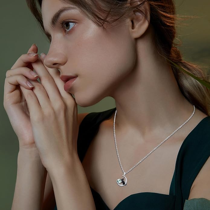 Animal Necklace 925 Sterling Silver Cat/Dog/Fox/Axolotl/Highland Cow Pendant Necklace Cute Animal Jewelry Graduation Gifts for Women