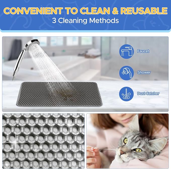 30" x 24" Large Honeycomb Cat Litter Mat Enhance Your Cat's Litter Experience : Effortlessly traps litter, Durable, Waterproof, and Anti-slip, Perfect companion for litter box