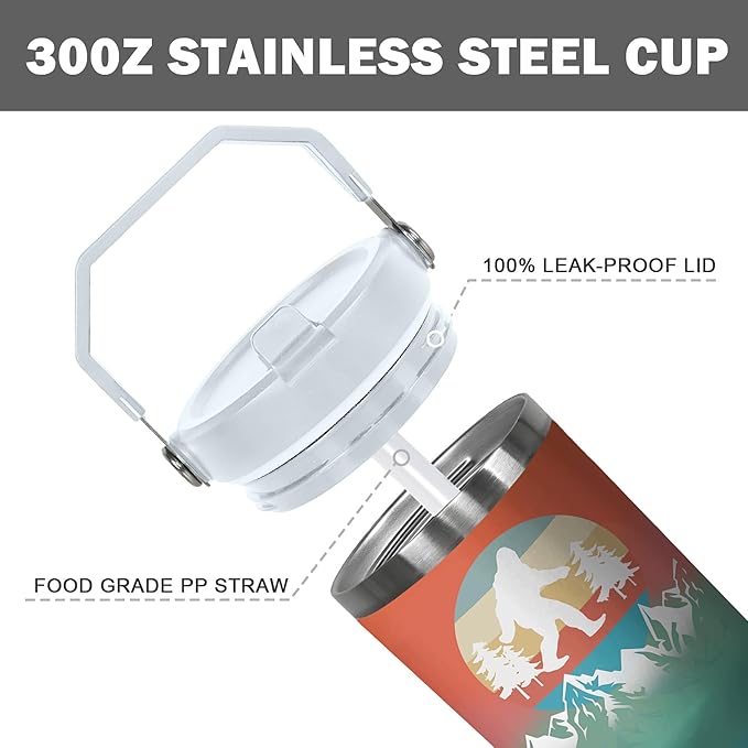 30 Oz Bigfoot Tumbler with Handle and Straw, Insulated Sasquatch Coffee Mug Keeps Drinks Cold & Hot, Double Wall Stainless Steel Wander Cup, Bigfoot Gifts for Men Women, Gifts for Bigfoot Lovers