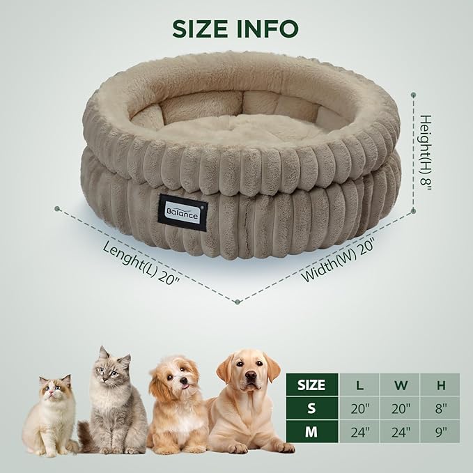 BALANCE Cat Bed Kitten Bed, Washable Round Cat Beds for Indoor Cats,Super Soft Plush Faux Fur Pet Bed for Puppy and Kitten with Anti-Slip Bottom