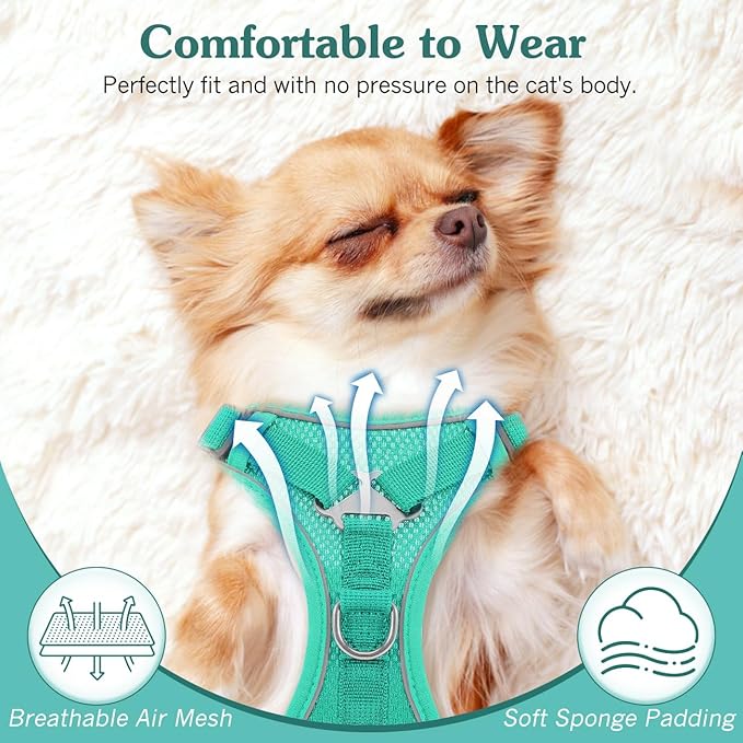 Cat Harness and Leash Set for Walking, Adjustable Kitten Vest Harness with Reflective Strip Breathable Mesh, Escape Proof Soft Pet Safety Vest for Cats, Kittens, Puppies, XL, Lake Blue